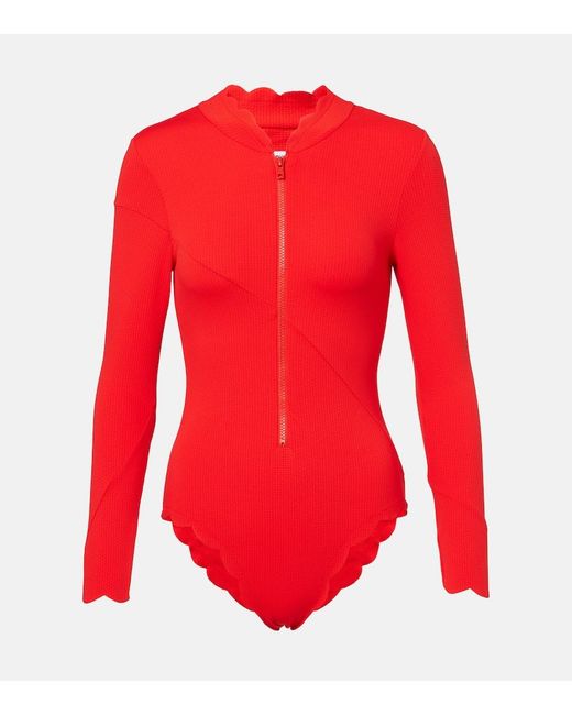 Marysia Swim Red North Sea Scalloped Rashguard Swimsuit