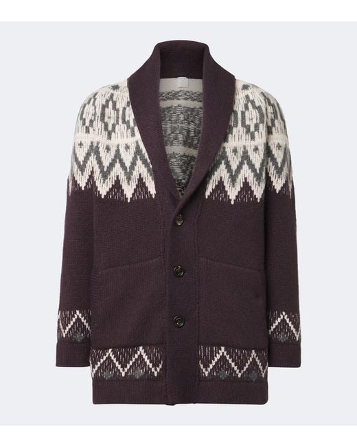Eleventy Red Chevron Cashmere And Silk Intarsia Cardigan for men