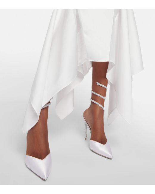 Rene Caovilla White Embellished Satin And Leather Pumps