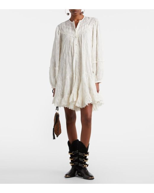 Isabel Marant White Zame Embroidered Cotton And Silk Minidress