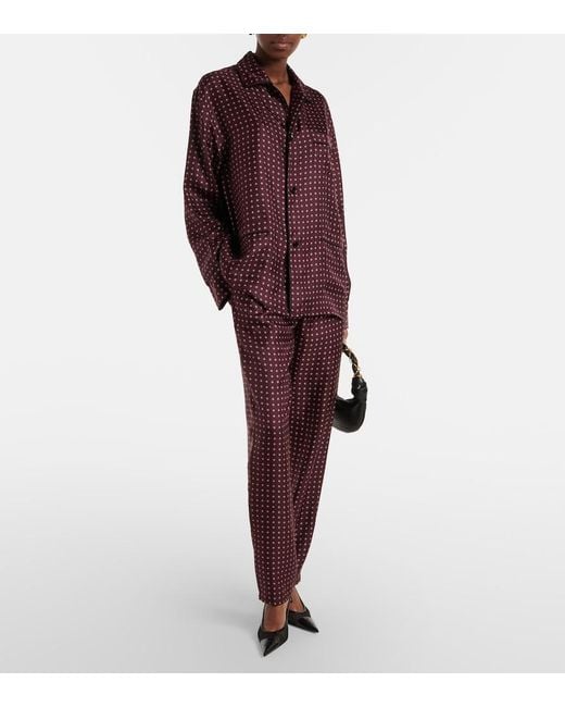 Saint Laurent Purple Printed Silk Satin Pajama Pants