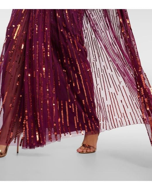 Jenny Packham Purple Lotus Robe Aus Tüll Mit Verzierungen, Pailletten Und Cape-effekt