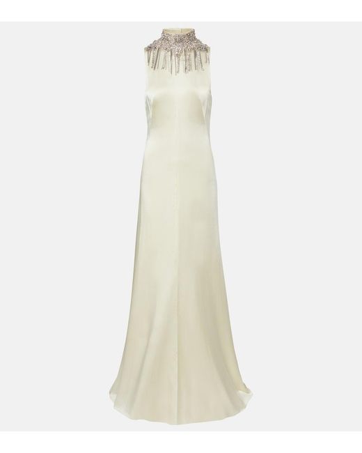McQueen White Embellished Satin Gown
