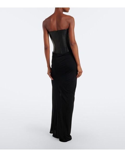 Alex Perry Black Draped Leather And Jersey Corset Gown