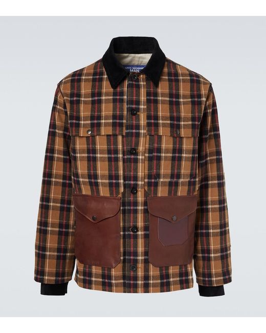 Junya Watanabe Brown Checked Leather-Trimmed Cotton Jacket for men