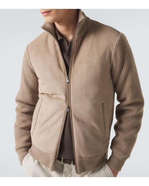 Agnona Natural Cashmere And Suede Bomber Jacket for men