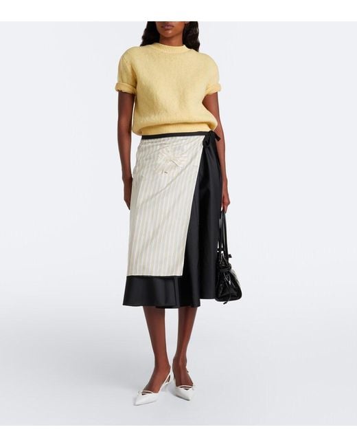 Prada Natural Embroidered Striped Wrap Skirt