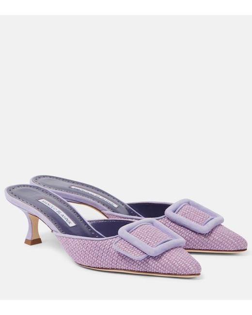 Manolo Blahnik Purple Maysale 50 Raffia Mules