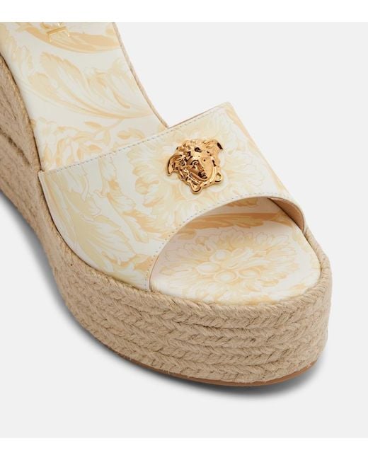 Versace Metallic 120 Leather Platform Espadrille Wedges