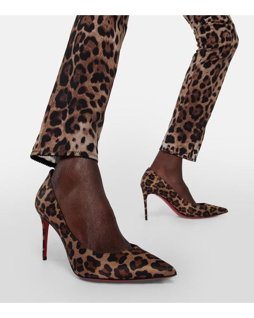 Christian Louboutin Brown Kate 85 Leopard-Print Satin Pumps