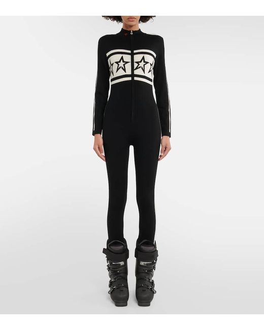 Perfect Moment Black Apres Team Striped Wool Ski Suit
