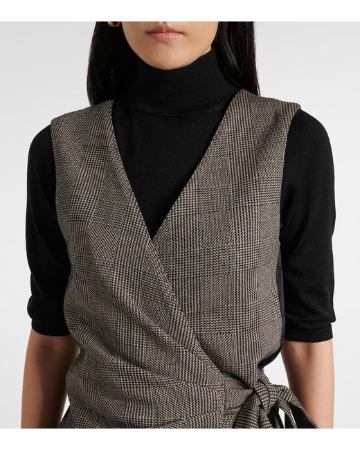 Max Mara Gray Adige Houndstooth Wool-Blend Wrap Top