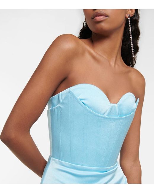 Alex Perry Blue Honore Satin Maxi Dress
