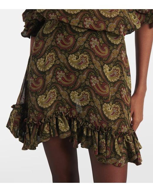 Saint Laurent Green Ruffled One-Shoulder Minidress