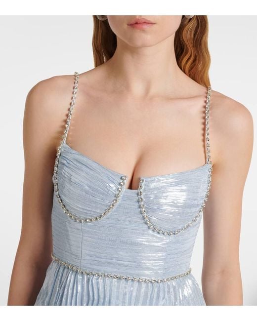 Self-Portrait Blue Feather-Trimmed Silk-Blend Chiffon Gown