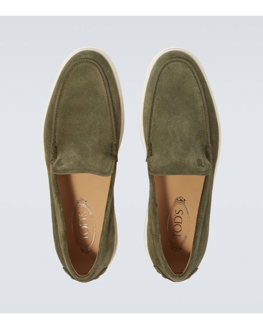 Tod's Green Logo Suede Loafers for men