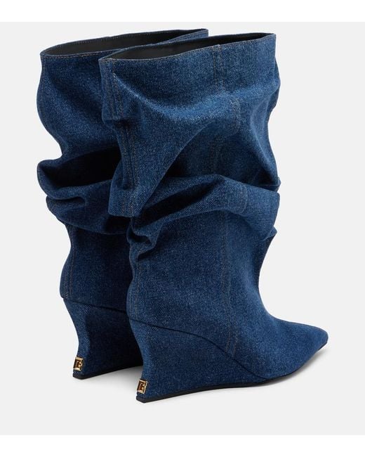 Balmain Blue Denim Ankle Boots