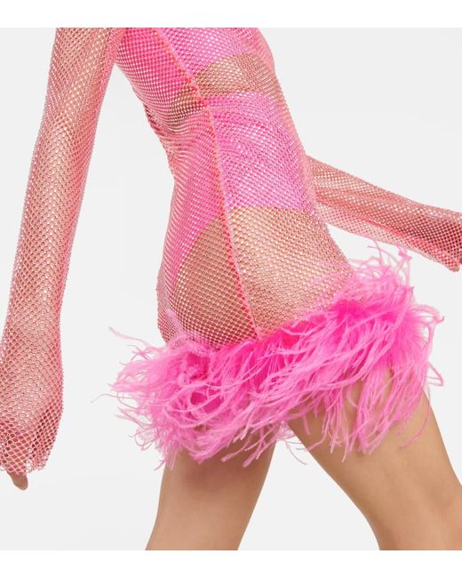 GIUSEPPE DI MORABITO Pink Verziertes Minikleid Mit Federn