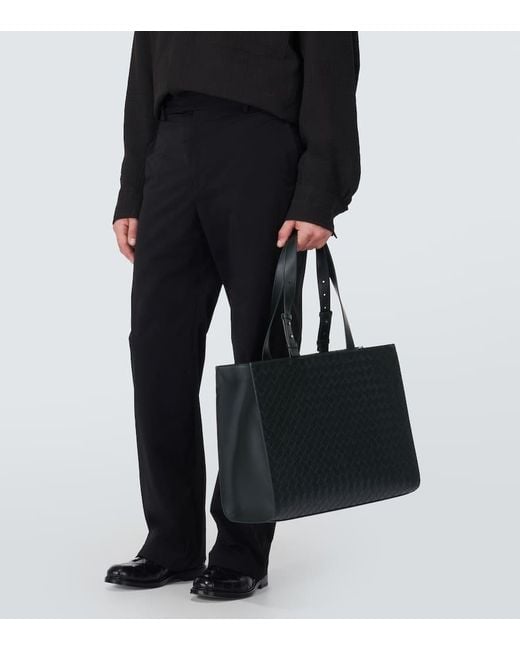 Bottega Veneta Black Cargo Intrecciato Leather Tote Bag for men