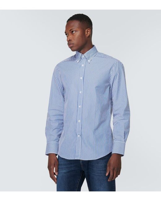 Camisa de algodon a rayas Brunello Cucinelli de hombre de color Blue