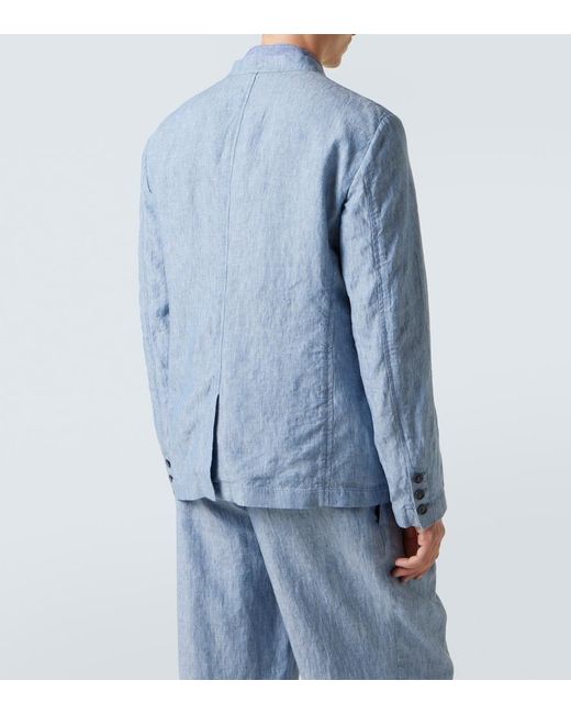 Giorgio Armani Blue Single-Breasted Linen Jacket for men