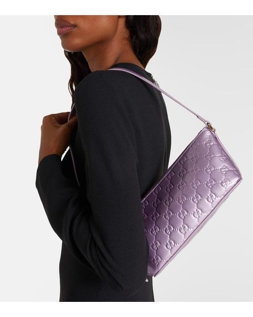 Gucci Women's Purple Gg Emblem Mini Patent Leather Shoulder Bag