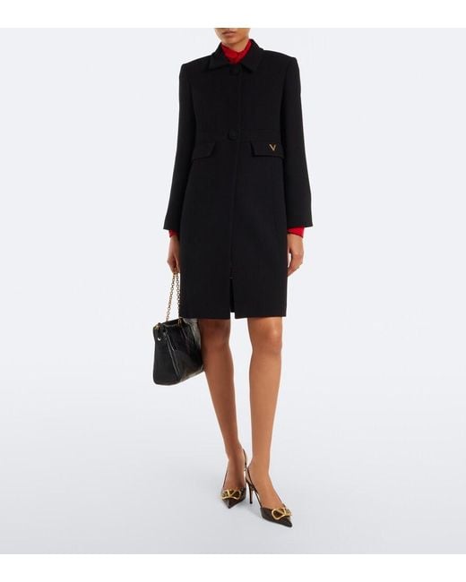 Valentino Black Vgold Virgin Wool Crepe Coat