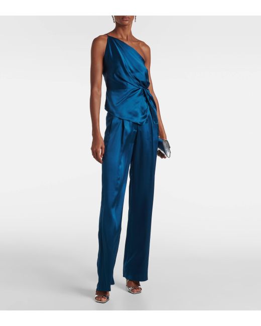 The Sei Blue Gathered Silk Satin Top