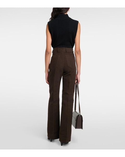 Totême Brown High-Rise Velour Straight Pants