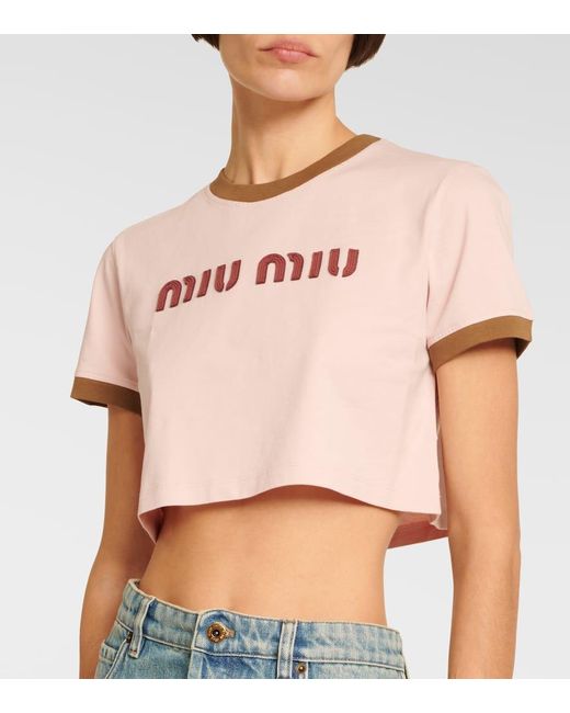 Crop top de algodon con logo Miu Miu de color Pink