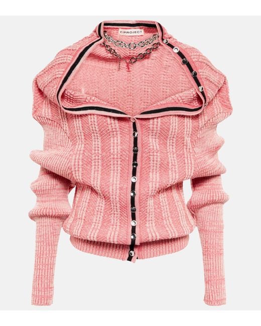 Y. Project Pink Necklace Wool Cardigan
