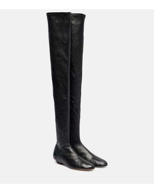 Khaite Black Apollo Leather Over-The-Knee Boots