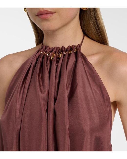 Zimmermann Purple Aster Beaded Halterneck Silk Top