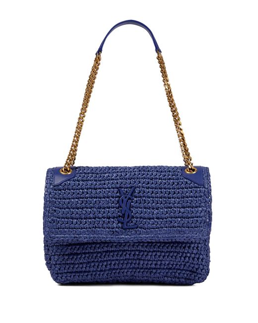 Saint Laurent Blue Niki Medium Raffia Shoulder Bag