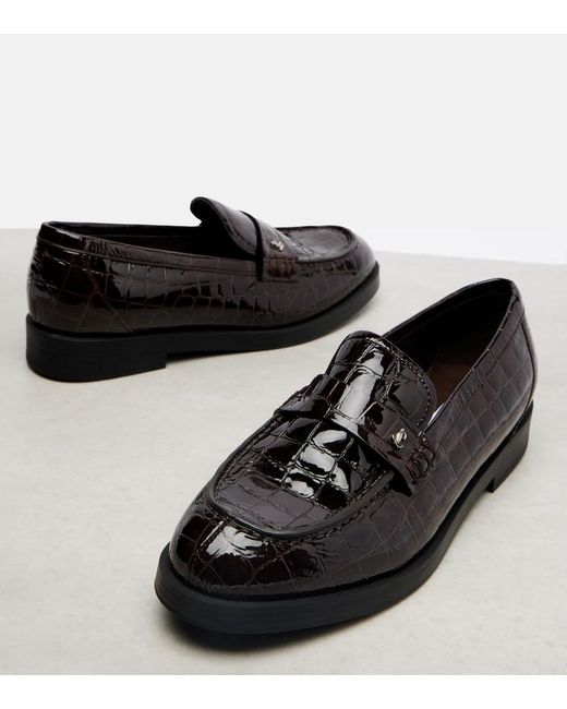 Jimmy Choo Black Ivy Croc-Effect Patent Leather Loafers