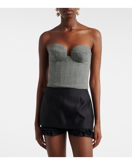 Magda Butrym Gray Herringbone Wool-Blend Bustier Top
