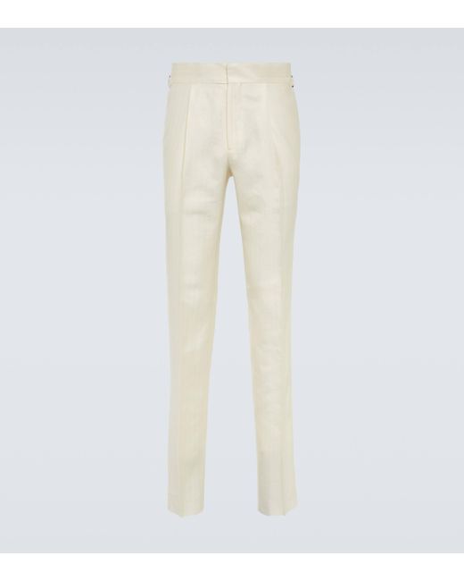 Thom Sweeney Natural Wool, Silk, And Linen Tapered Pants for men