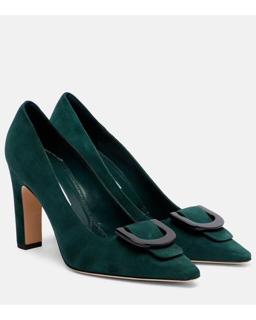 Manolo Blahnik Green Beti 105 Suede Pumps
