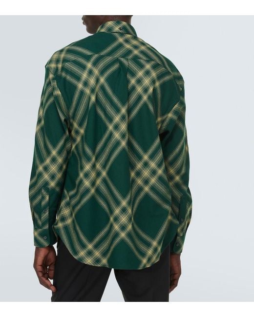 Burberry Green Check Wool Shirt for men
