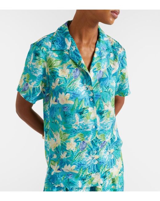 Chloé Blue Floral Cotton-Blend Bowling Shirt
