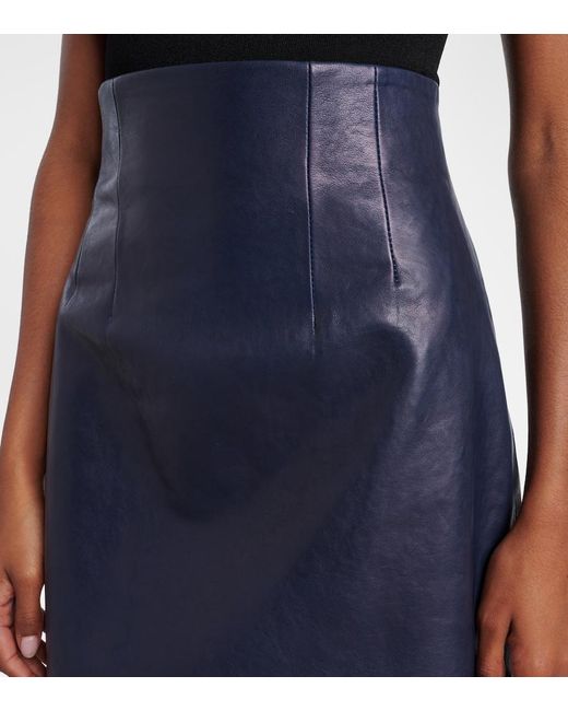 Khaite Blue Loxley Leather Pencil Skirt