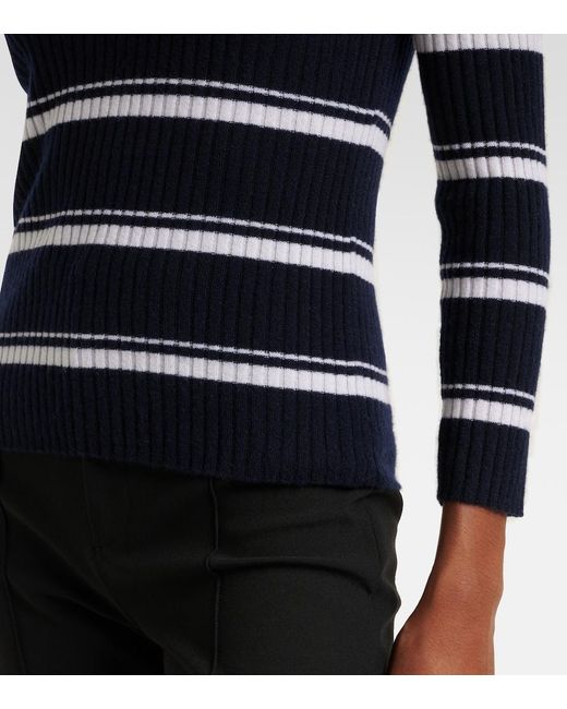 Vince Blue Striped Cashmere And Silk Polo Sweater