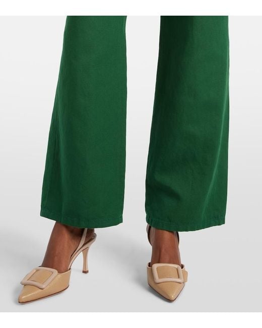 Max Mara Green Max Mara Onorata Cotton And Linen Wide-Leg Pants