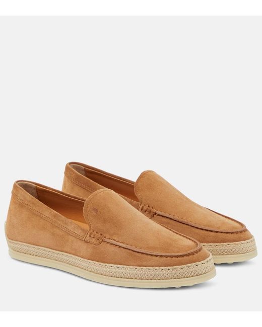 Tod's Brown Jute-trimmed Suede Moccasins