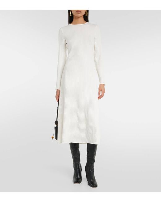 Vince White Ribbed-knit Cotton-blend Midi Dress