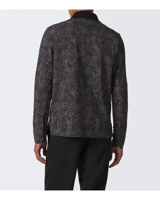 Etro Gray Printed Cotton Pique Polo Shirt for men