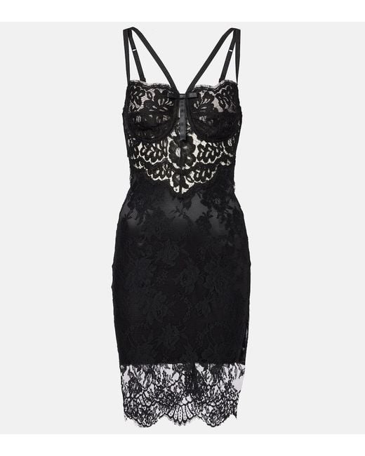 Dolce Gabbana Women's Black Cotton-Blend Lace Minidress