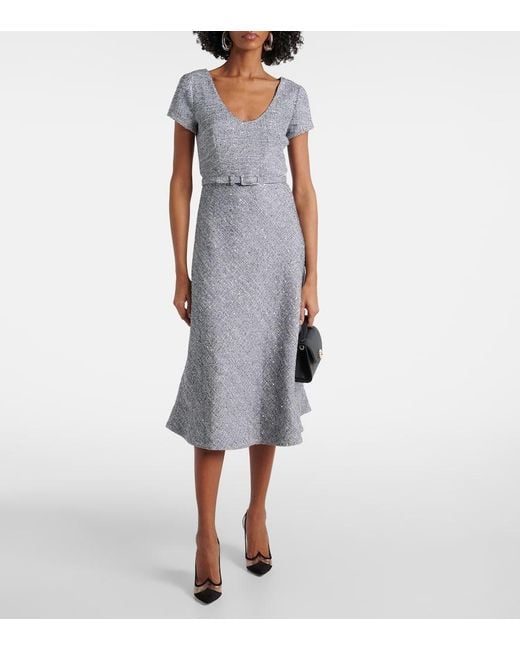 Alessandra Rich Gray Sequined Tweed Midi Dress