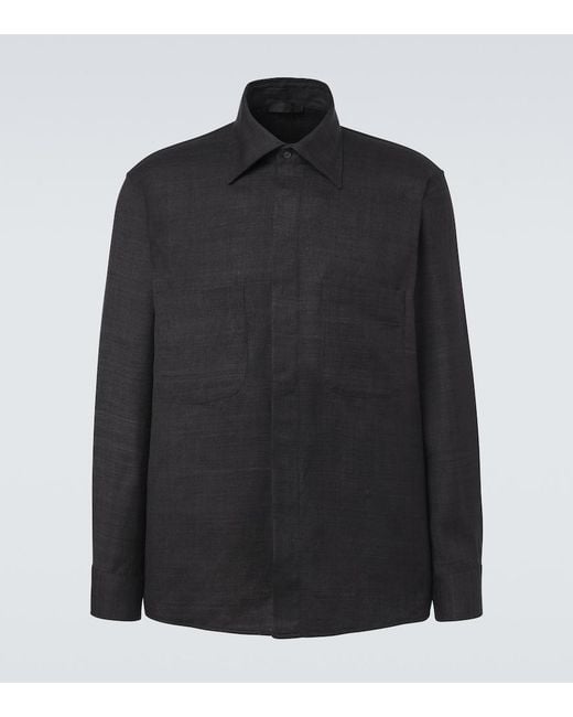 Saman Amel Black Regis Silk Shirt Jacket for men