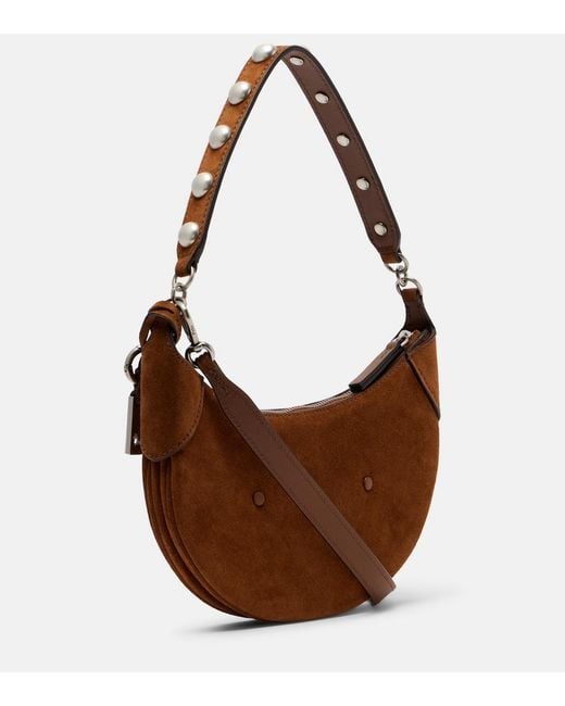 Polo Ralph Lauren Brown Polo Id Mini Studded Suede Shoulder Bag